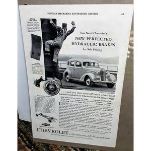 1936 Chevy Master De Luxe Sedan Brakes Chevrolet Print Ad vintage 30s